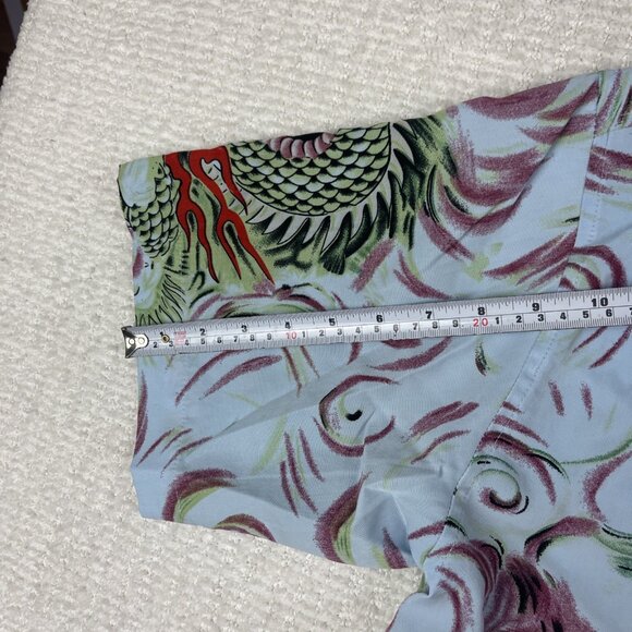 Y2K Claudio Nucci Trippy Flames Dragon AOP  Button Shirt Men Sz L Blue / Green - Picture 11 of 16